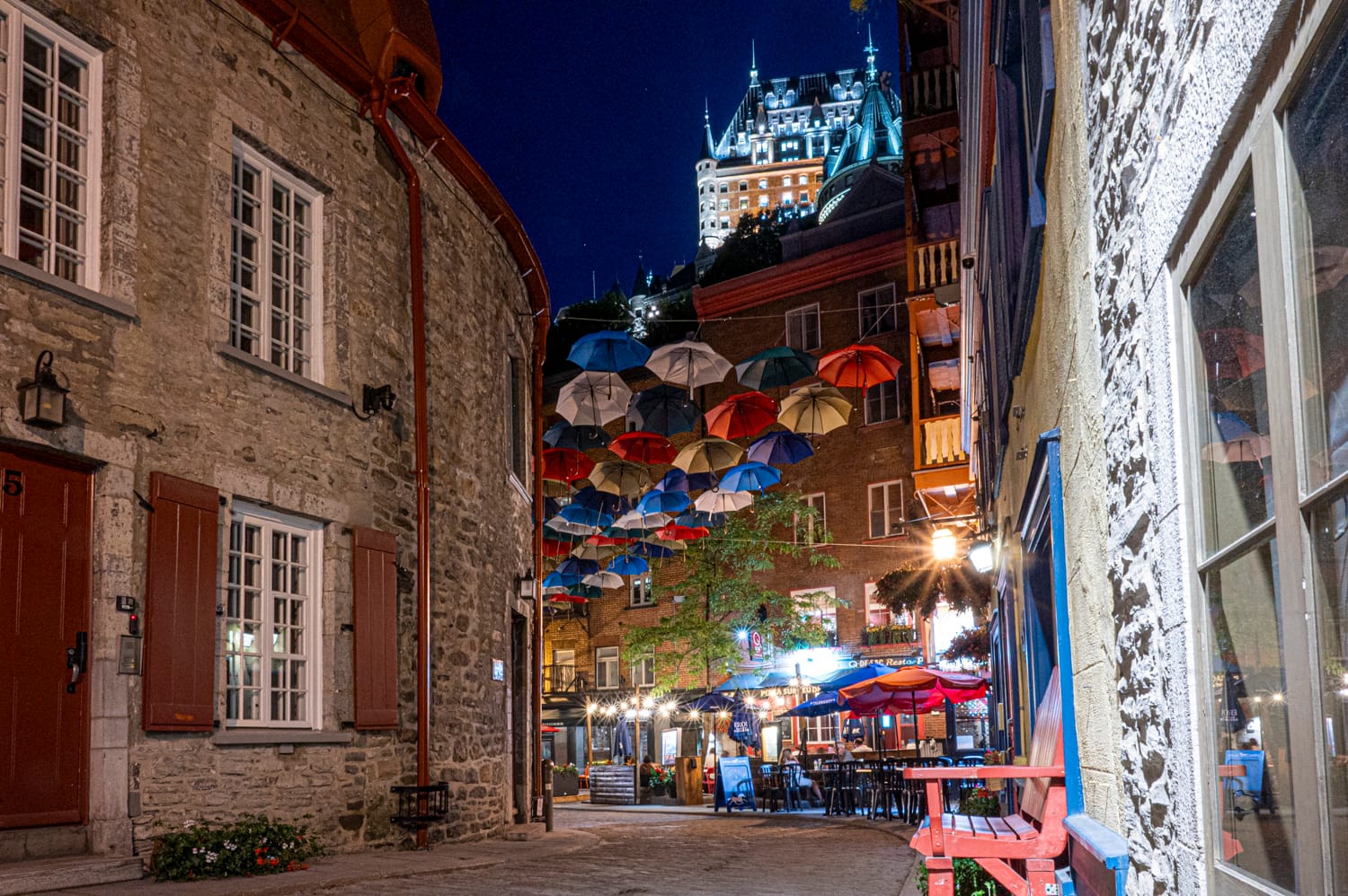 Floating Umbrellas on Rue Du Cul-de-Sac in quebec city
