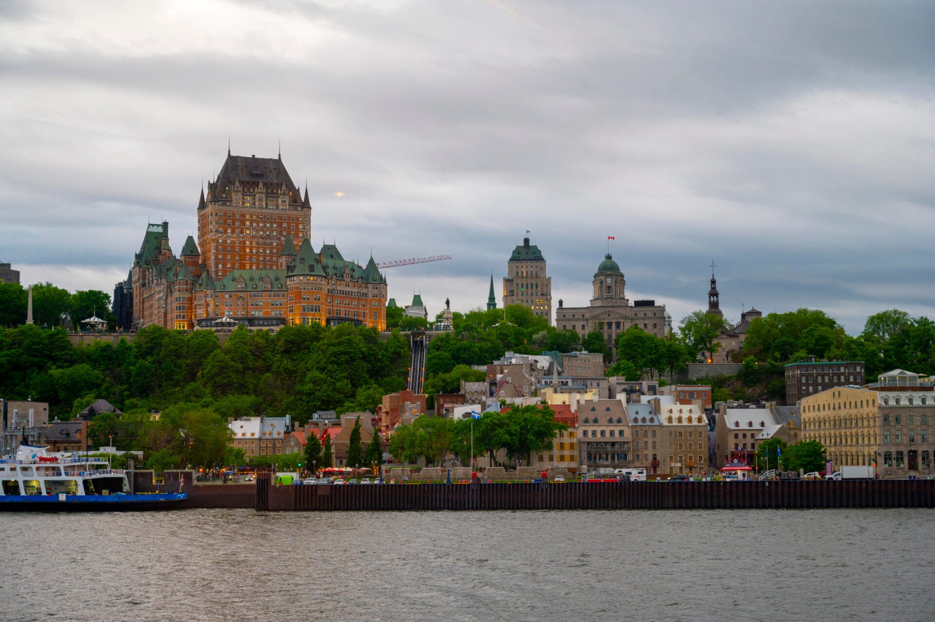 view of quebec city from a river cruise