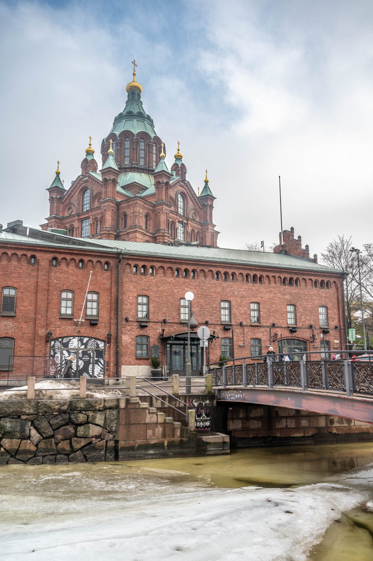 Exterior entrance to the Uspenski Cathedral, located in Helsinki, Finland
