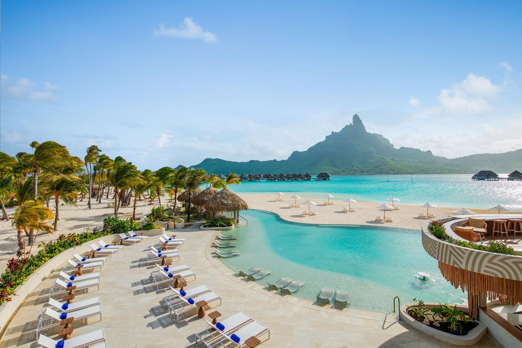 Westin Bora Bora resort panorama, overwater bungalows, turquoise lagoon, Mount Otemanu view, luxury travel