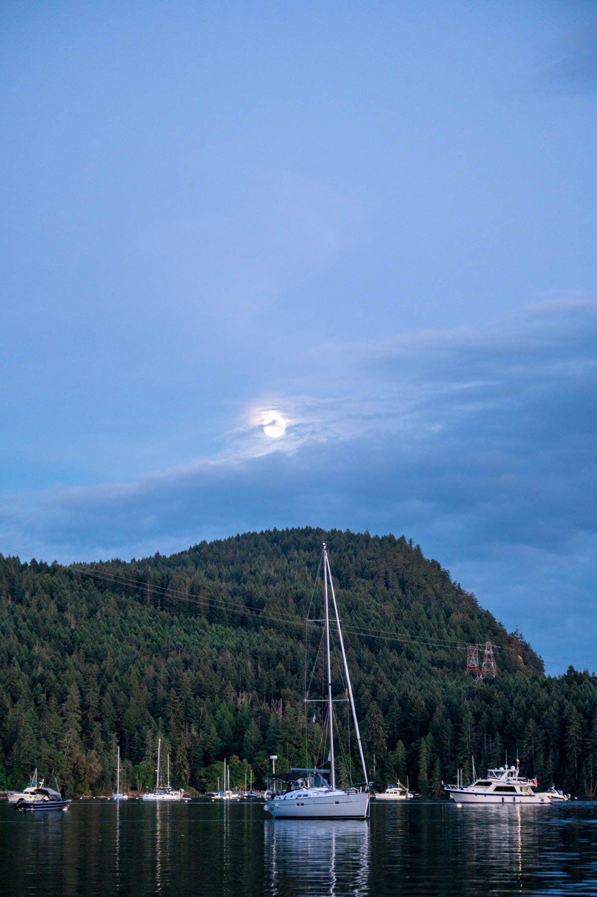 boats at anchor in Montague Harbour Provincial Marine Park